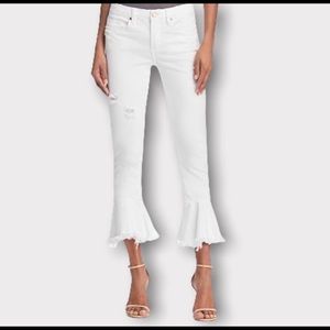 BLANK NYC Ruffle-Hem Distressed Skinny Jeans in Great White 29